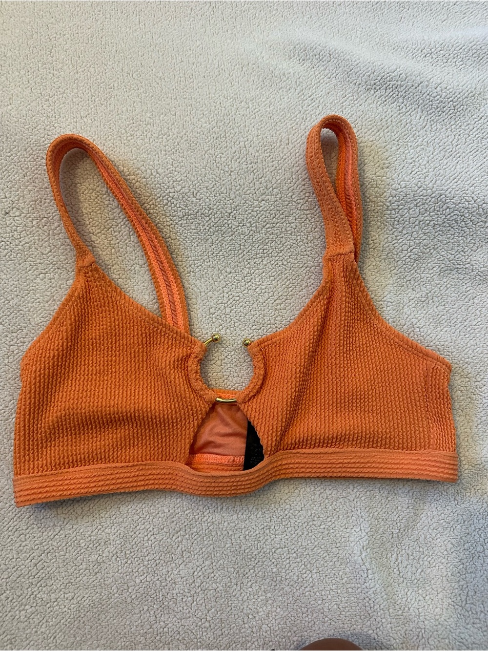 Nasty Gal Orange Crinkle Textured Gold Ring Bikini Top US 8